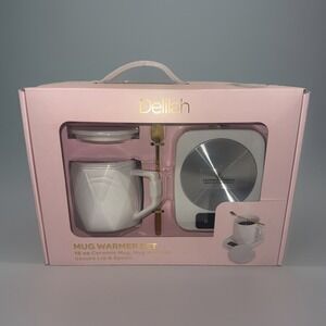 Delilah Mug Warmer Set Electric Coffee Warmer 12 Oz Mug, Secure Lid & Spoon NIB!